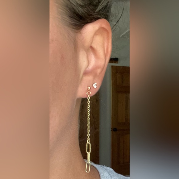 Gold plated drop chain earrings handmade - Picture 3 of 4